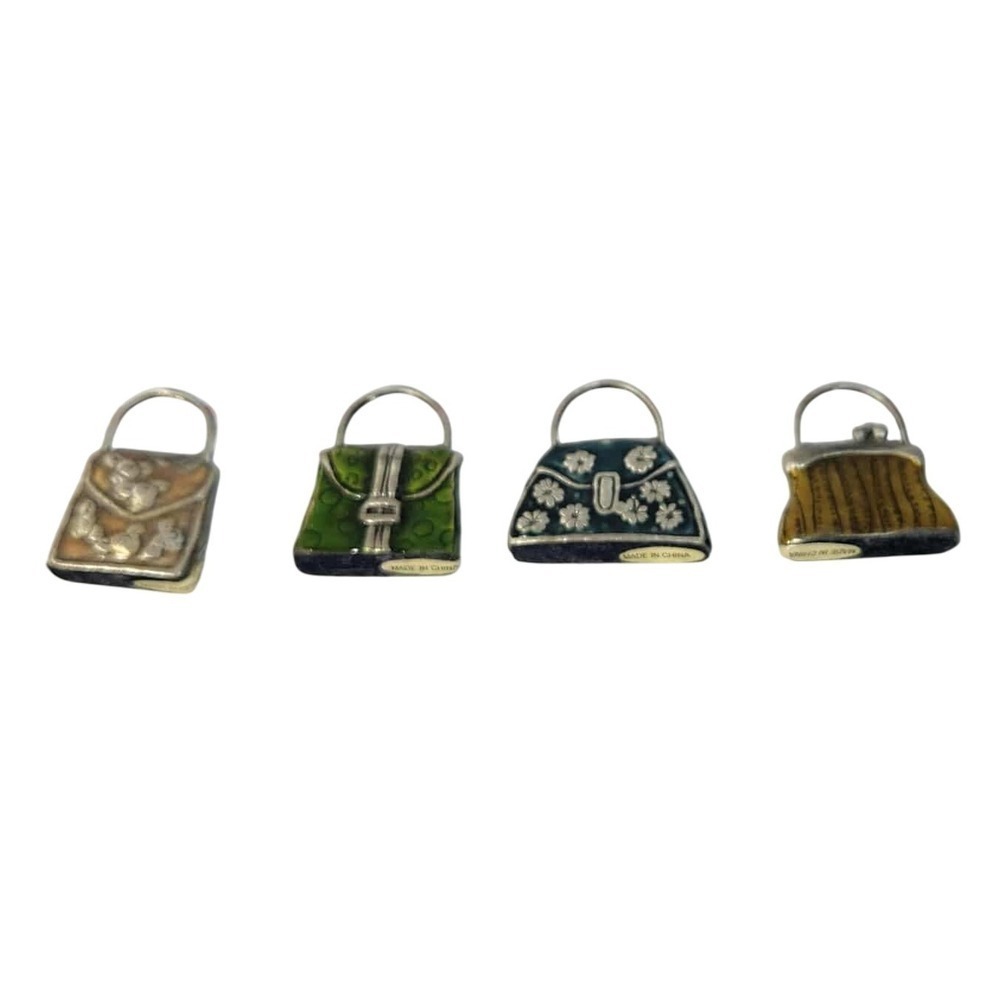 Trinket Purse Charms Lot of 4 Painted Pewter - Handbag Decorative Embellishments